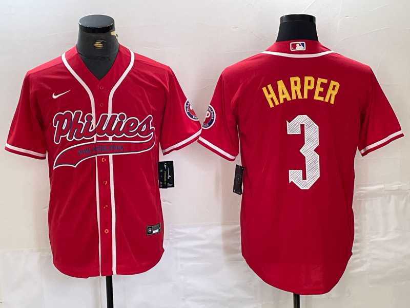 Men%27s Philadelphia Phillies #3 Bryce Harper Red Cool Base Stitched Baseball Jersey